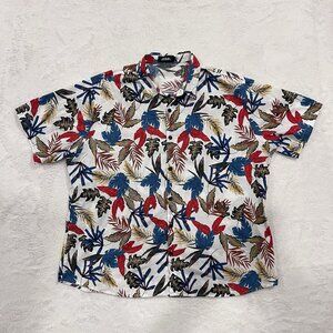 JOGAL Hawaiian Leaves Floral Mens‎ Shirt XXL Cotton Button Short Sleeve Beach